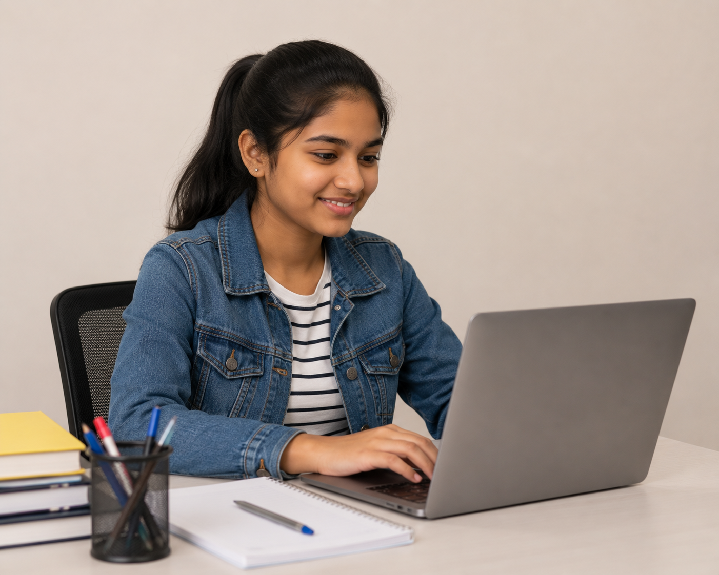 A student looking at a computer